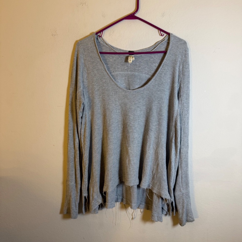 We The Free Free People Womens Gray Waffle Knit Thermal Scoop Neck Top Size S